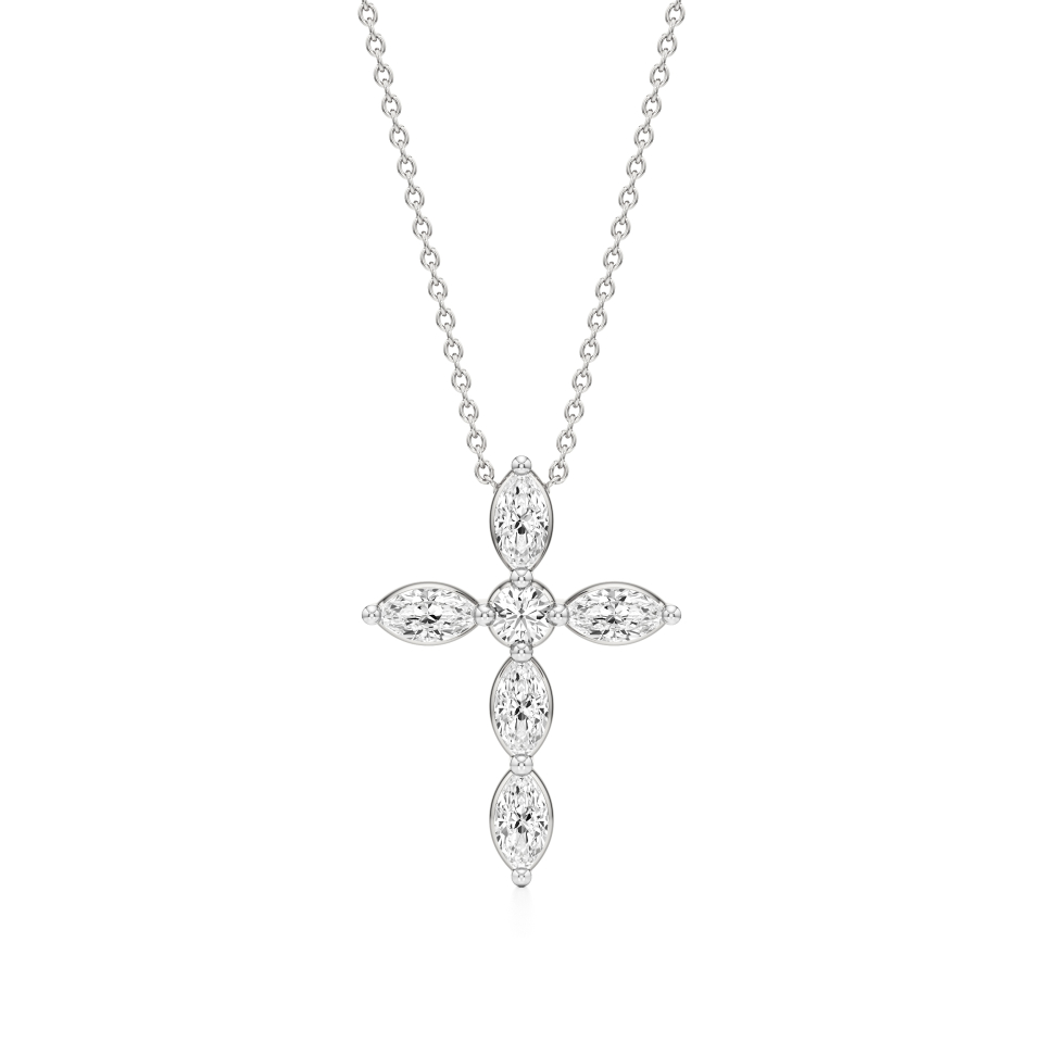 14k White Gold Radiant Devotion Diamond Cross Pendant