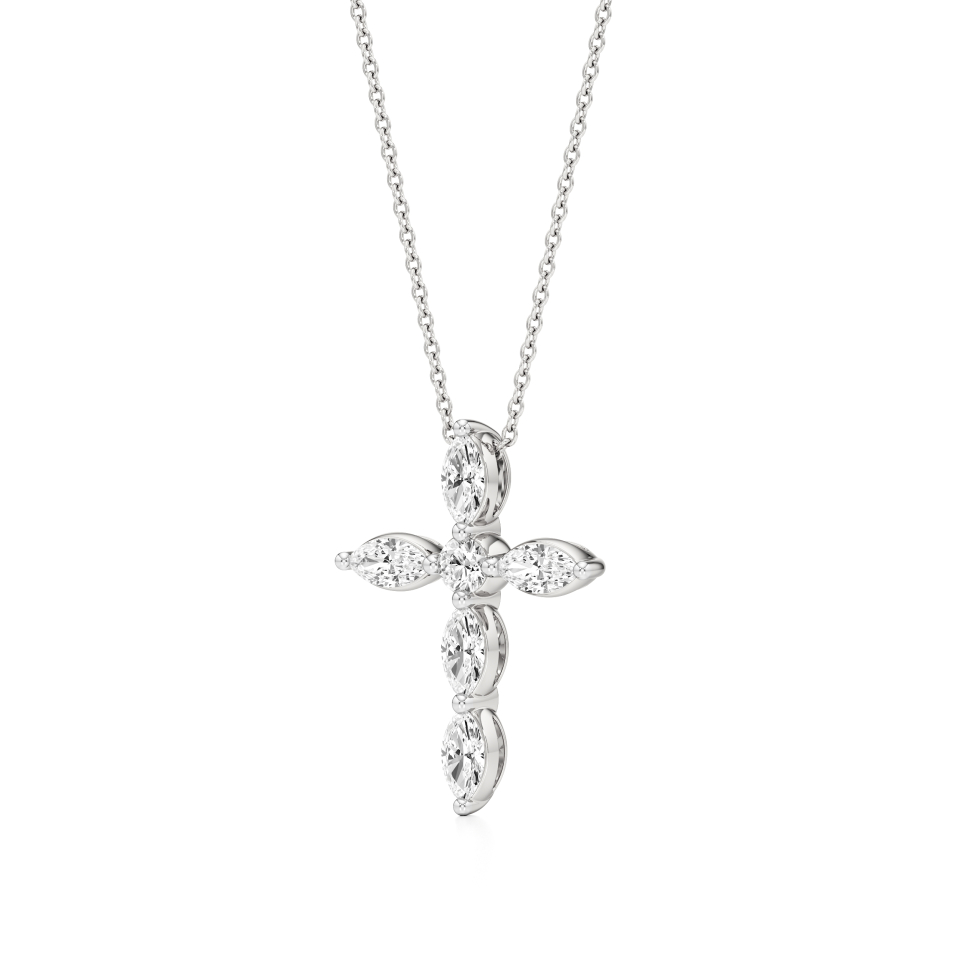 14k White Gold Radiant Devotion Diamond Cross Pendant