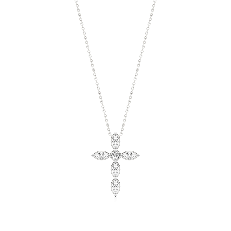14k White Gold Radiant Devotion Diamond Cross Pendant