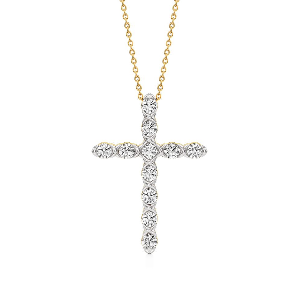 14k Yellow Gold Brilliant Blessings Diamond Cross Pendant
