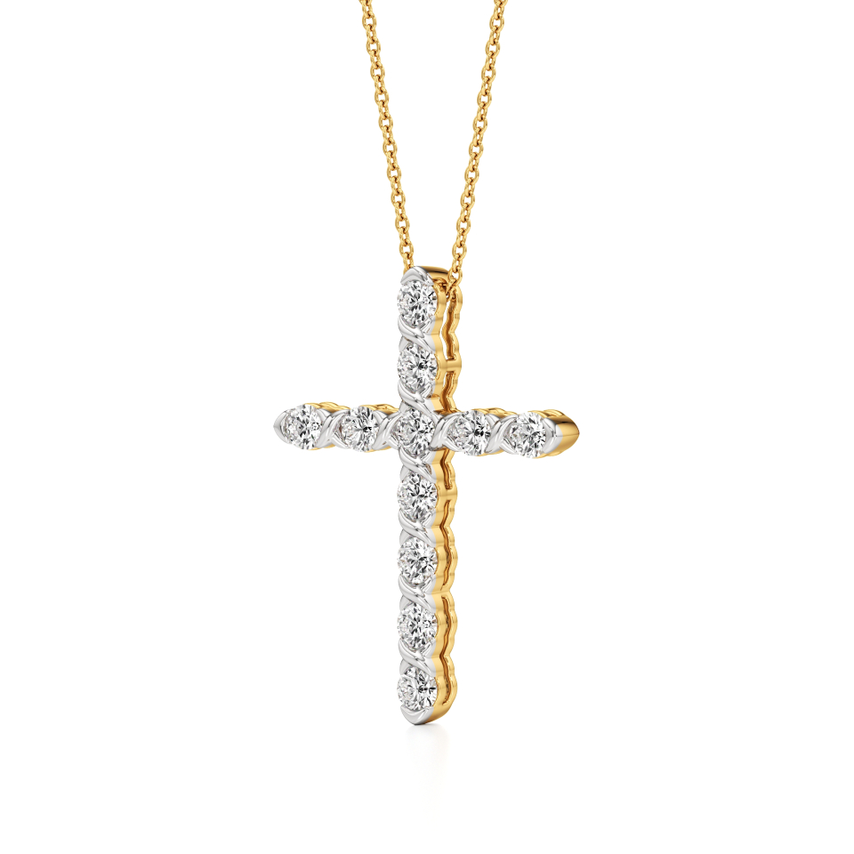 14k Yellow Gold Brilliant Blessings Diamond Cross Pendant