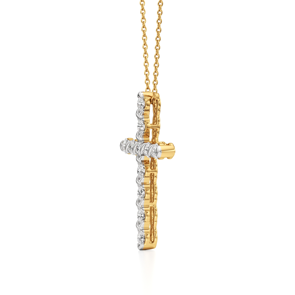 14k Yellow Gold Brilliant Blessings Diamond Cross Pendant