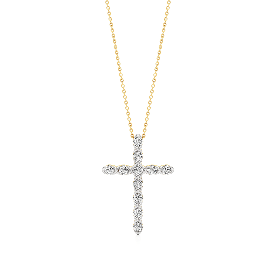 14k Yellow Gold Brilliant Blessings Diamond Cross Pendant