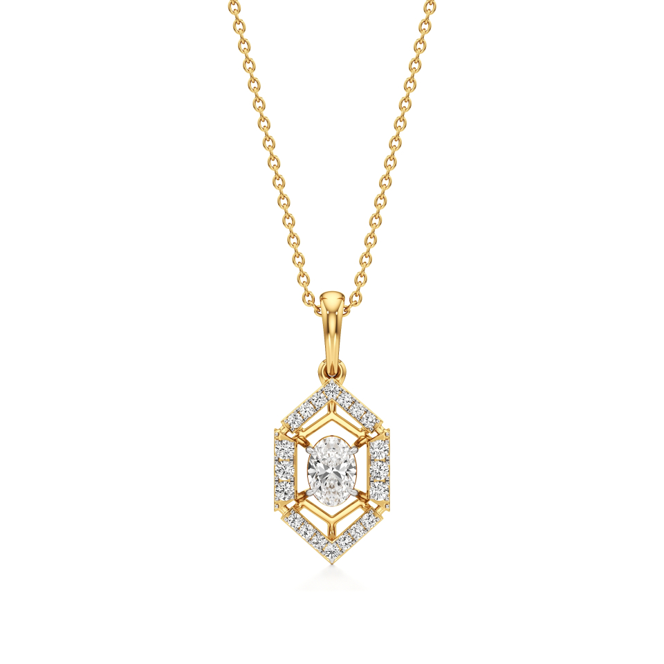 14k Yellow Gold Hexa Halo Diamond Pendant