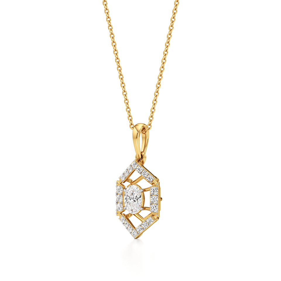 14k Yellow Gold Hexa Halo Diamond Pendant