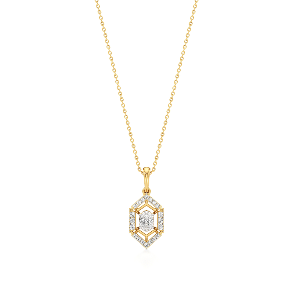 14k Yellow Gold Hexa Halo Diamond Pendant