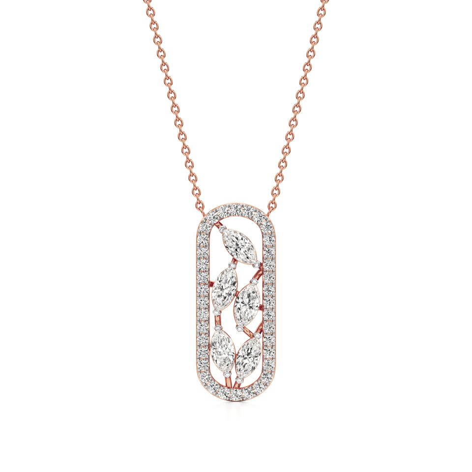 14k Rose Gold Leaf Frame Diamond Pendant