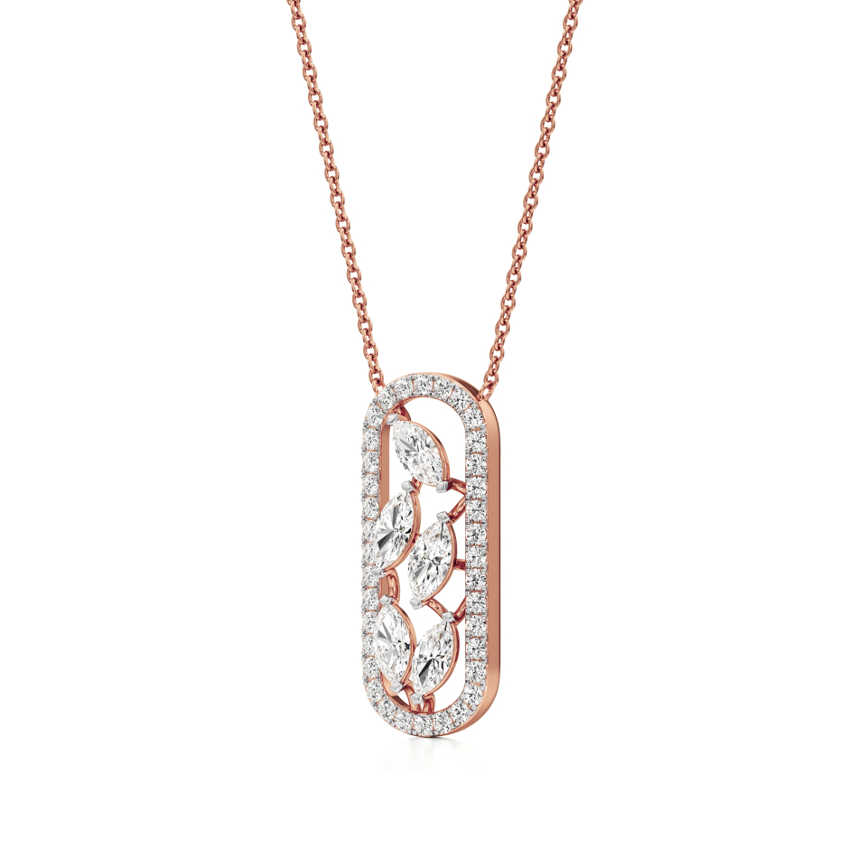 14k Rose Gold Leaf Frame Diamond Pendant