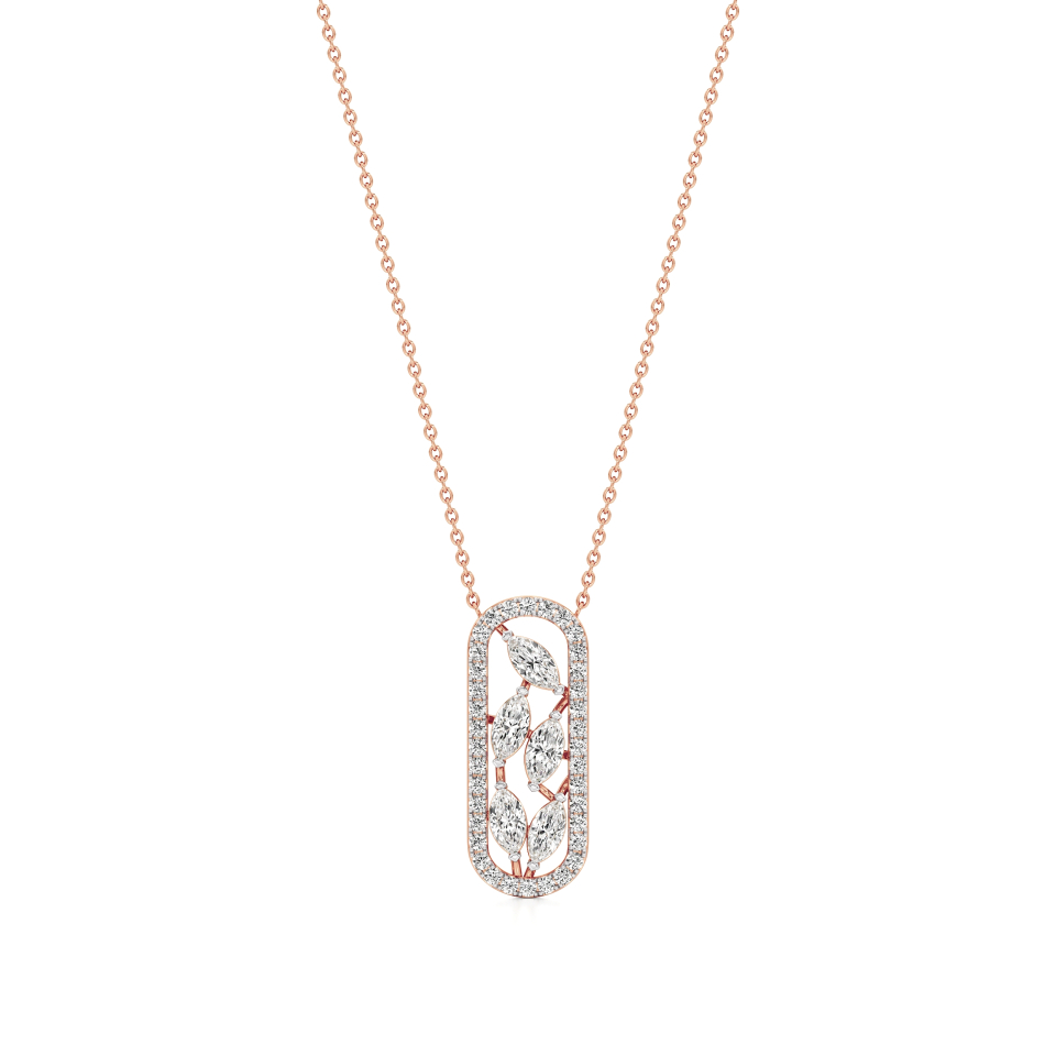 14k Rose Gold Leaf Frame Diamond Pendant