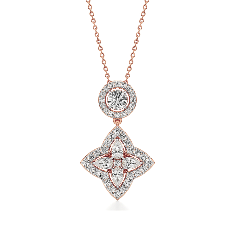 14k Rose Gold Ornate Bloom Diamond Pendant