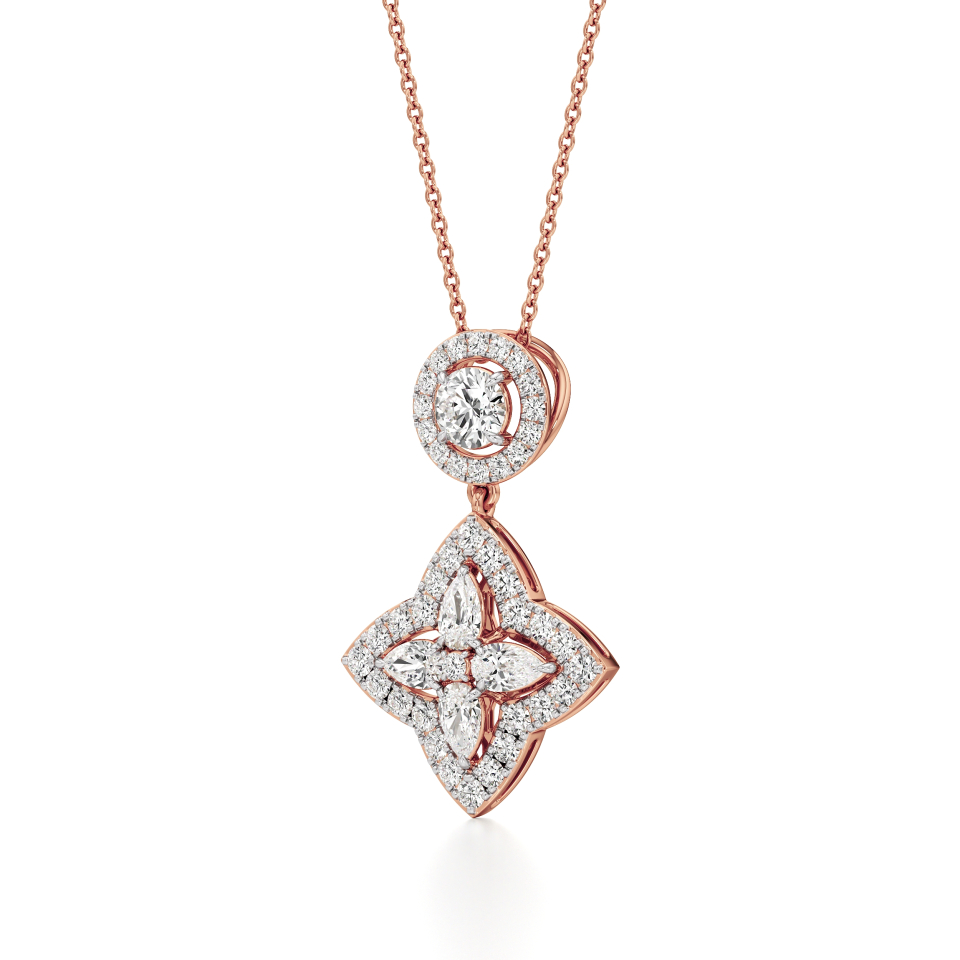 14k Rose Gold Ornate Bloom Diamond Pendant