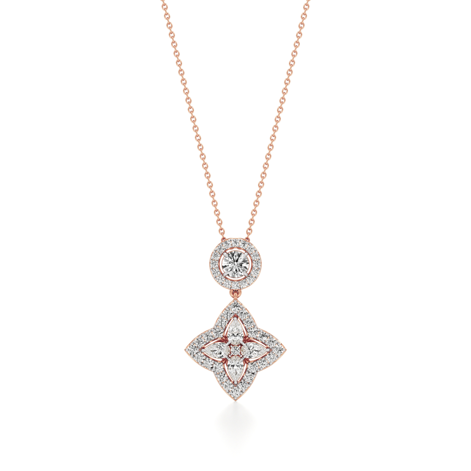 14k Rose Gold Ornate Bloom Diamond Pendant