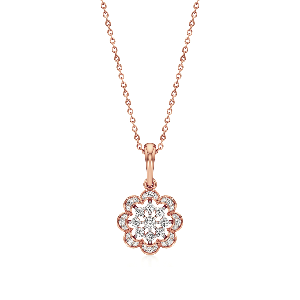 14k Rose Gold Blossom Charm Diamond Pendant