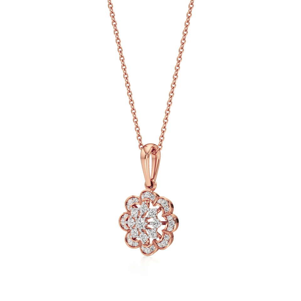 14k Rose Gold Blossom Charm Diamond Pendant