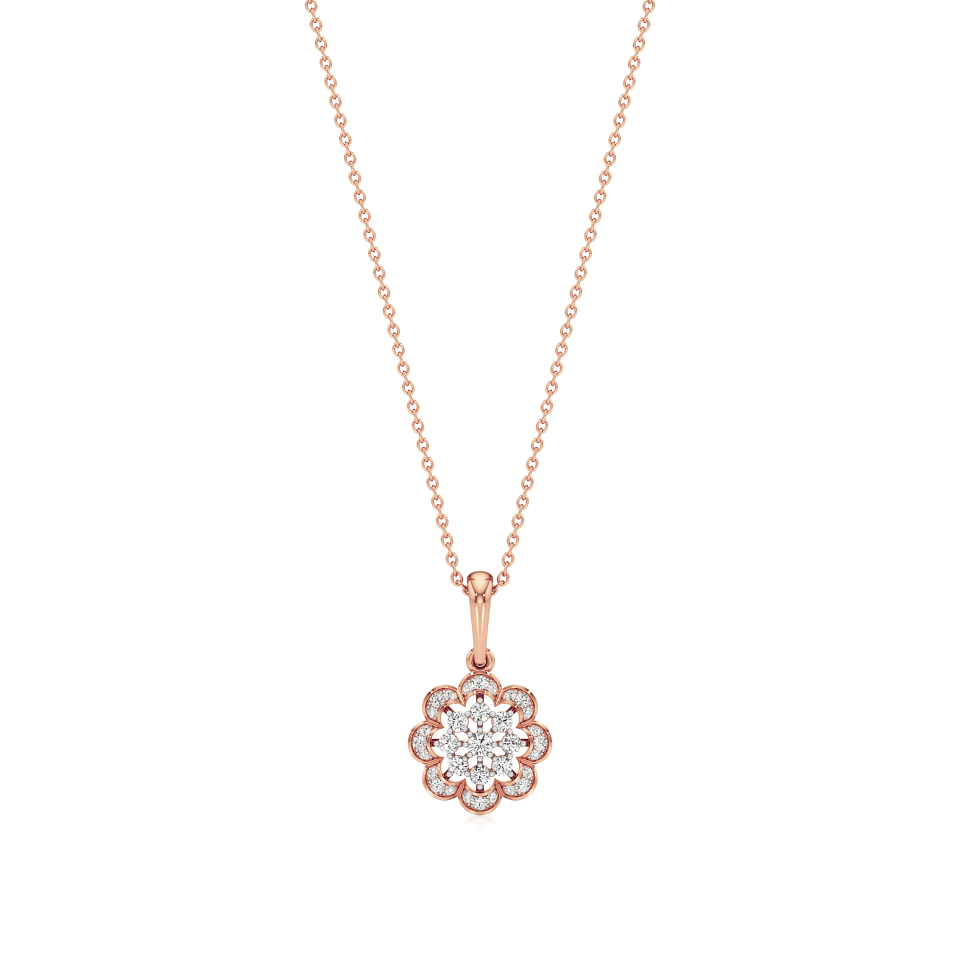 14k Rose Gold Blossom Charm Diamond Pendant