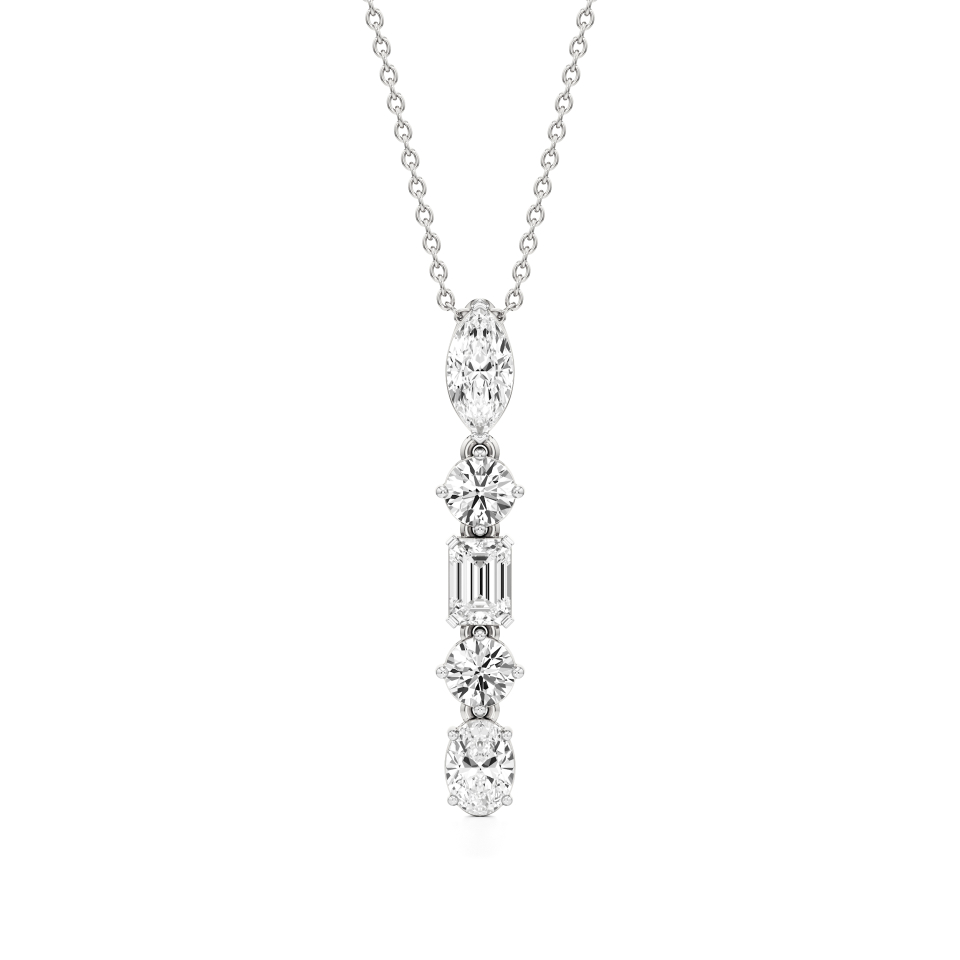 14k White Gold Radiant Vertical Diamond Pendant