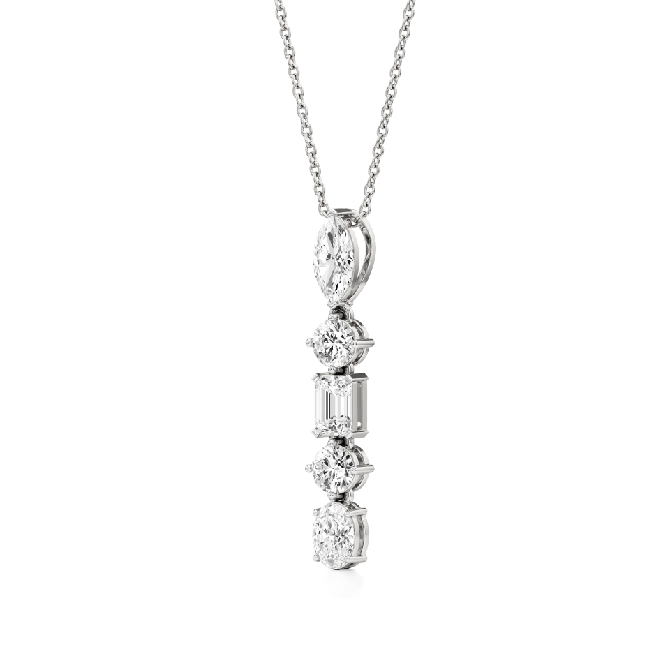 14k White Gold Radiant Vertical Diamond Pendant