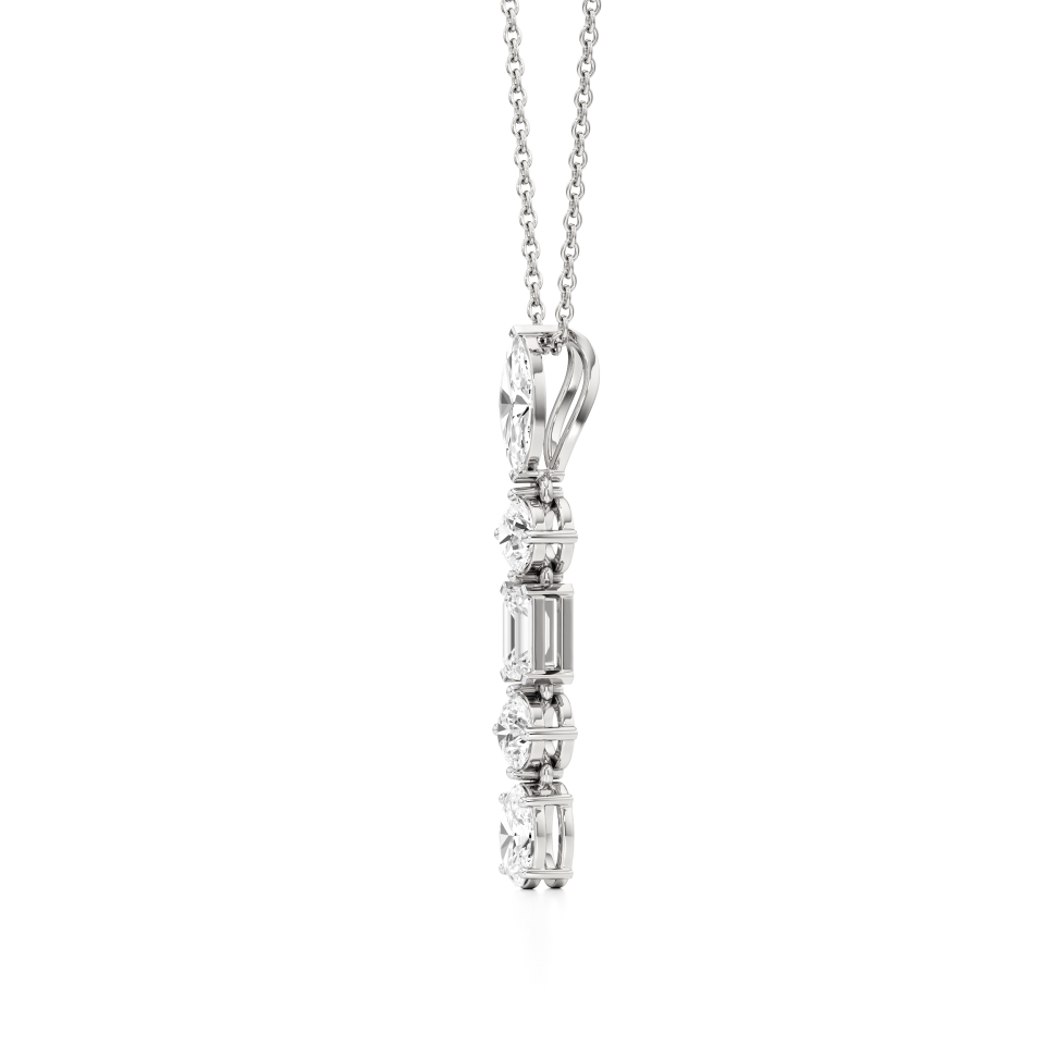 14k White Gold Radiant Vertical Diamond Pendant