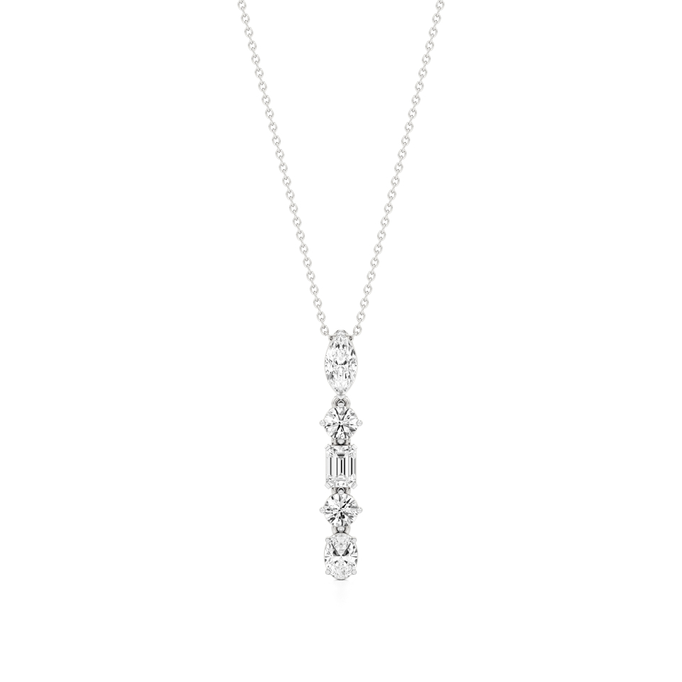14k White Gold Radiant Vertical Diamond Pendant