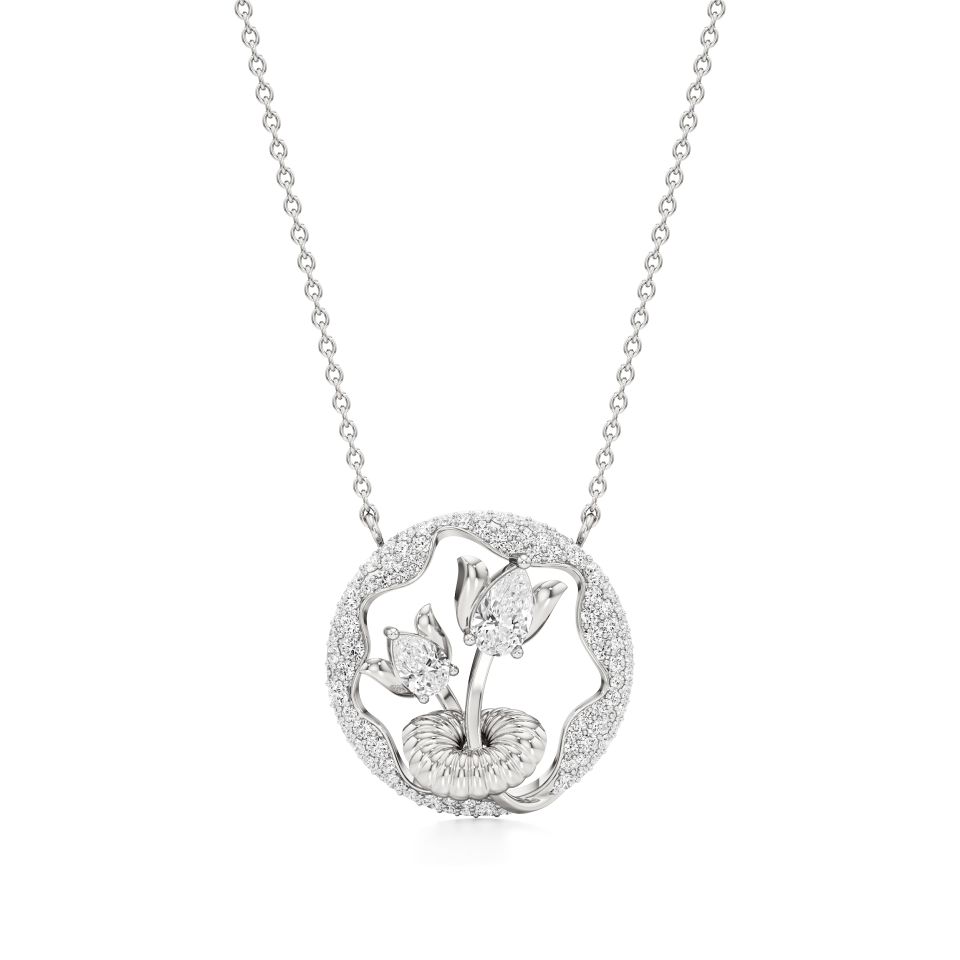 14k White Gold Seyra Lotus Grace Diamond Pendant