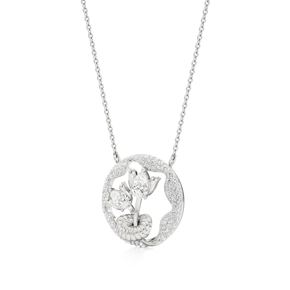 14k White Gold Seyra Lotus Grace Diamond Pendant