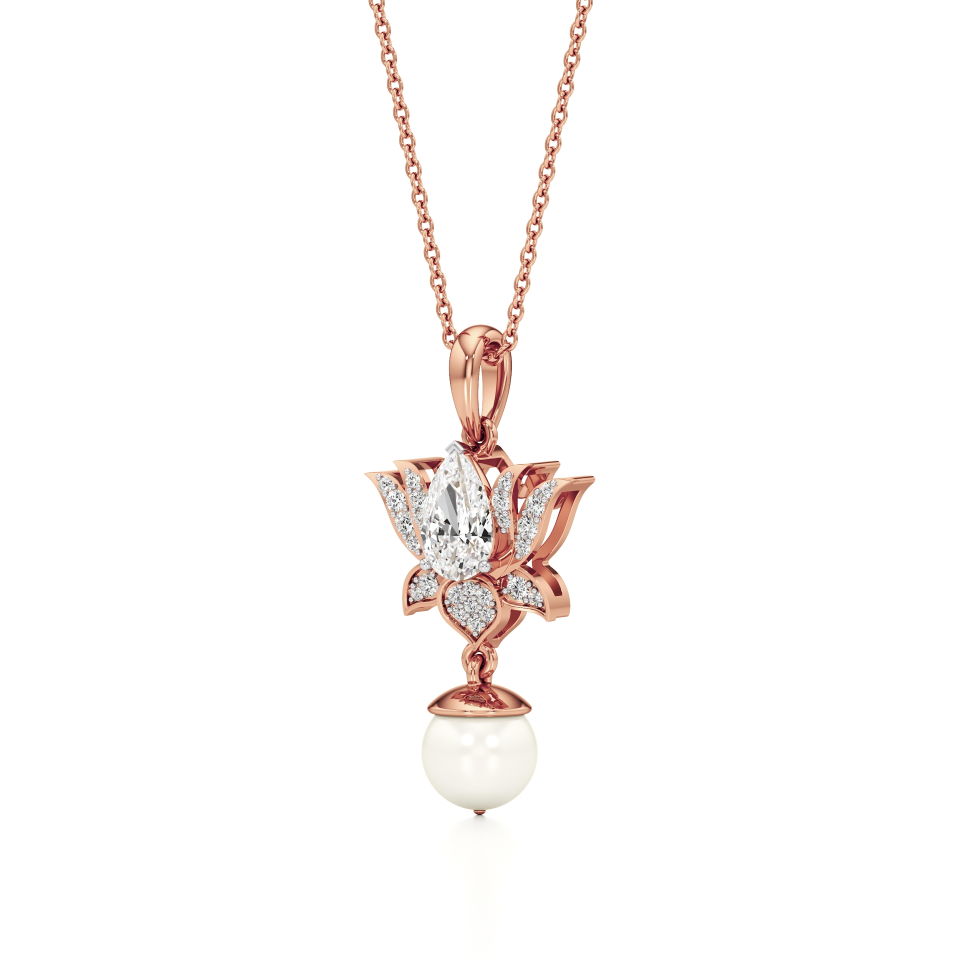 14k Rose Gold Lotusia Pearl Blossom Diamond Pendant