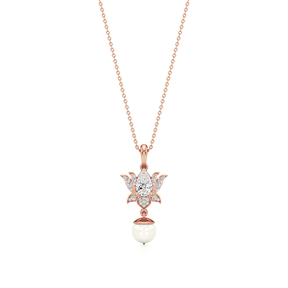 14k Rose Gold Lotusia Pearl Blossom Diamond Pendant