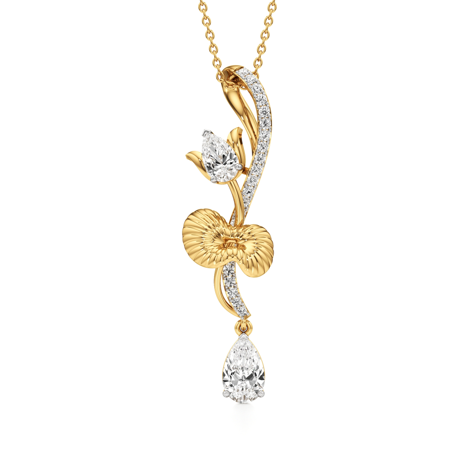14k Yellow Gold Elanora Lotus Elegance Diamond Pendant
