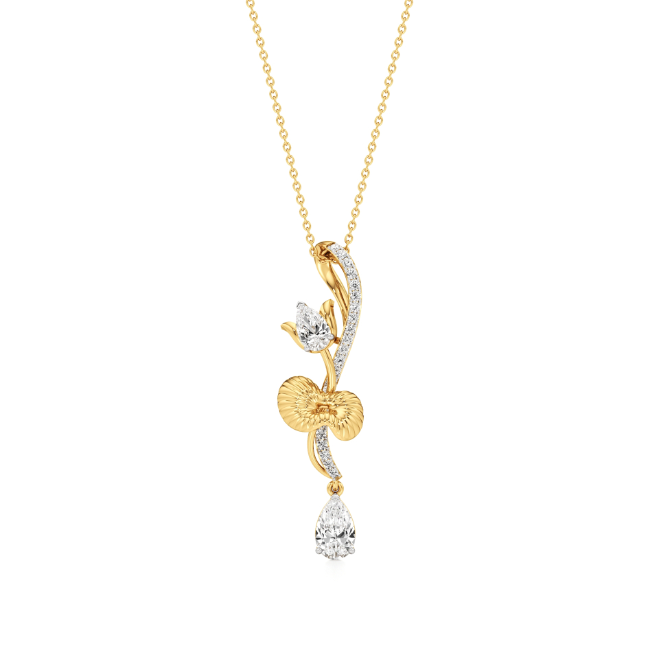 14k Yellow Gold Elanora Lotus Elegance Diamond Pendant