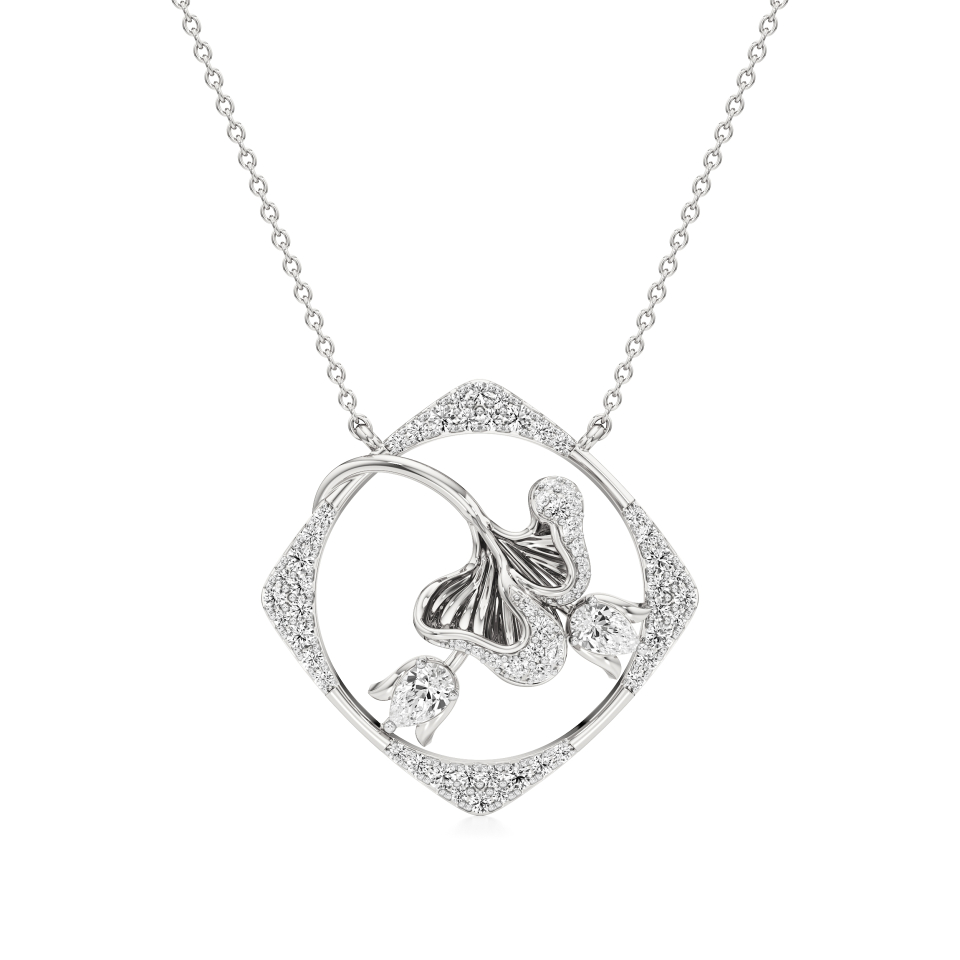 14k White Gold Elvaya Lotus Bloom Diamond Pendant