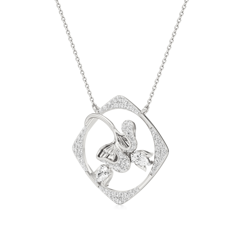 14k White Gold Elvaya Lotus Bloom Diamond Pendant