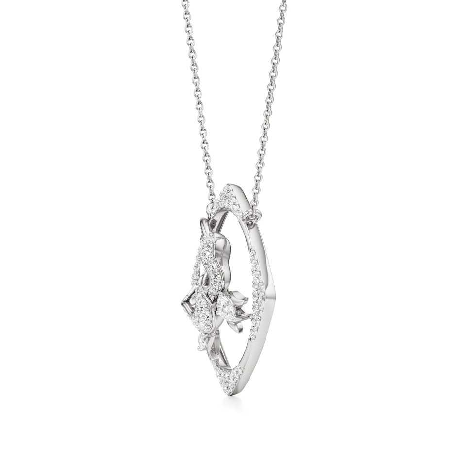 14k White Gold Elvaya Lotus Bloom Diamond Pendant