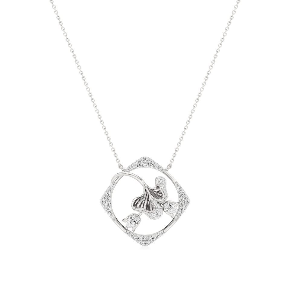 14k White Gold Elvaya Lotus Bloom Diamond Pendant