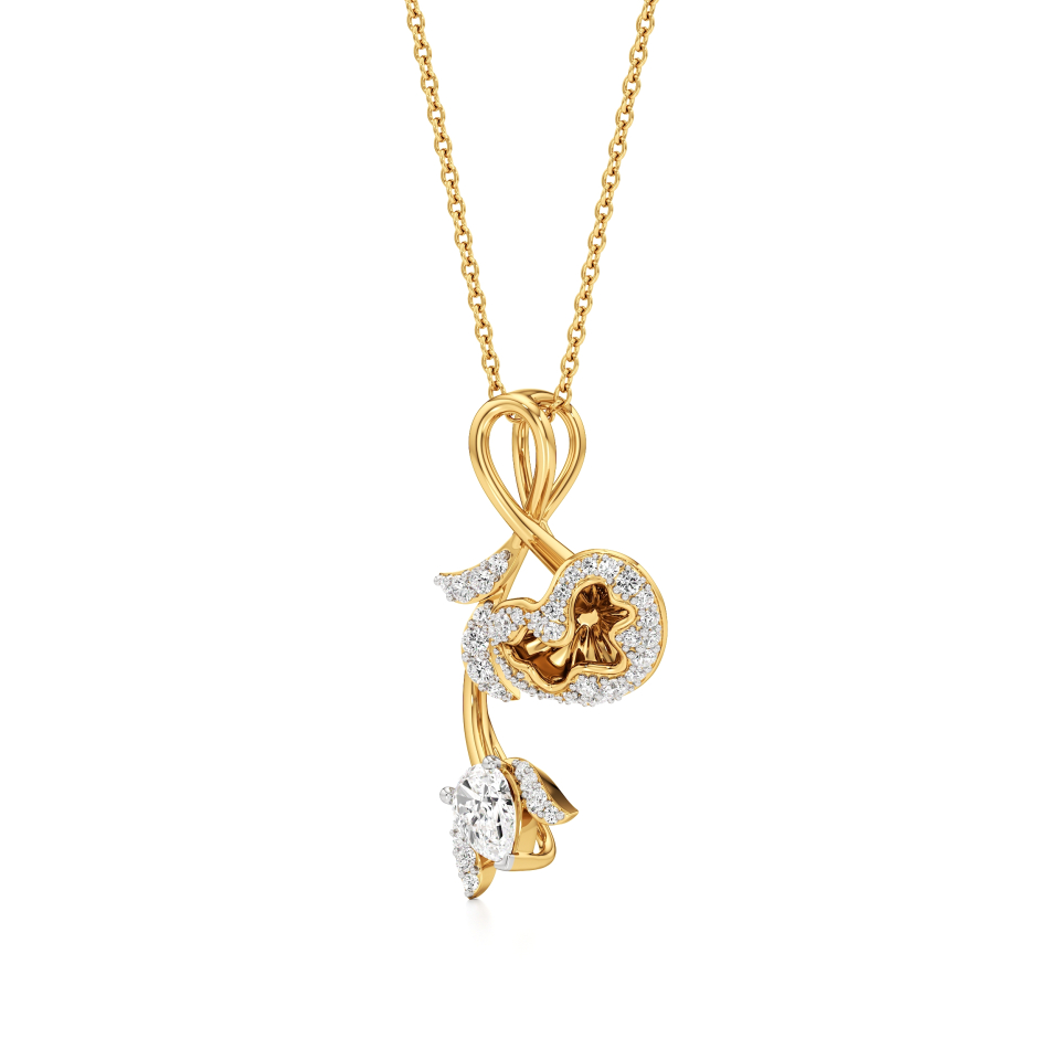 14k Yellow Gold Nova Lotus Petals Blossom Diamond Pendant