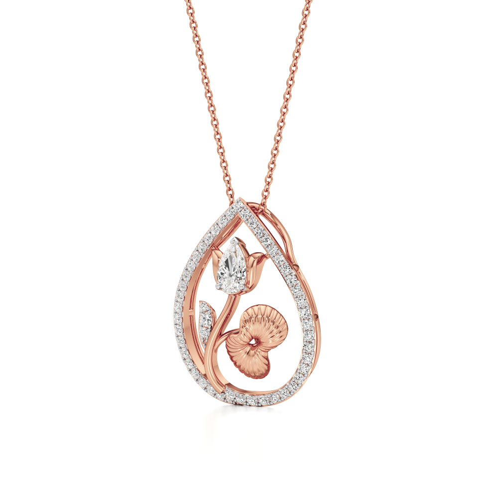 14k Rose Gold Aurea Lotus Petal Diamond Pendant