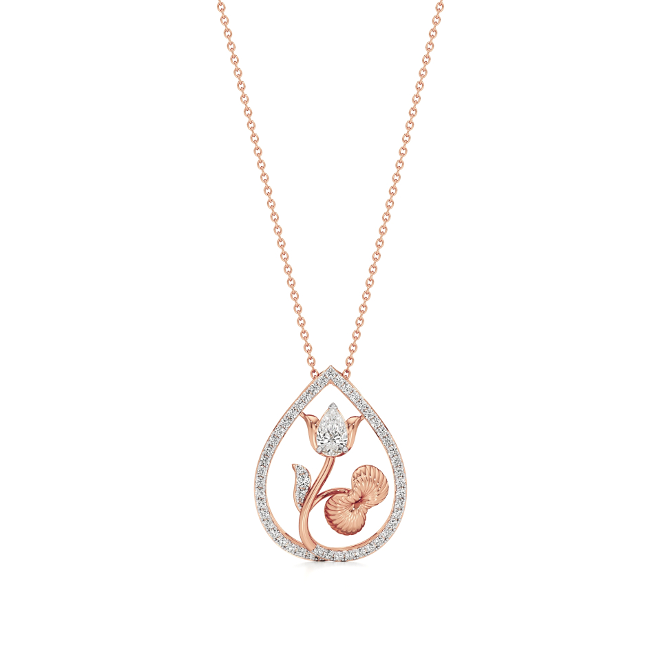 14k Rose Gold Aurea Lotus Petal Diamond Pendant