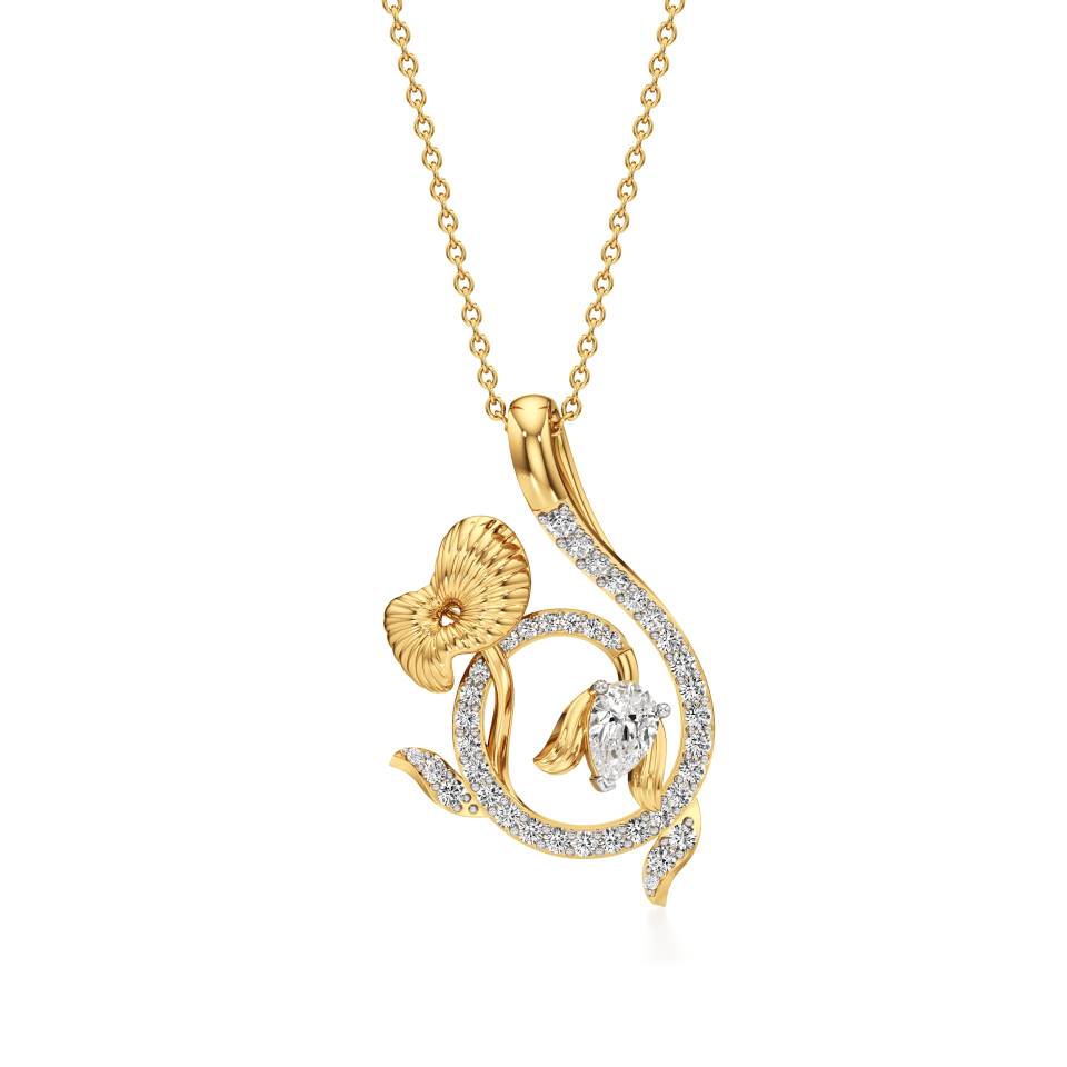 14k Yellow Gold Arden Lotus Elegance Diamond Pendant
