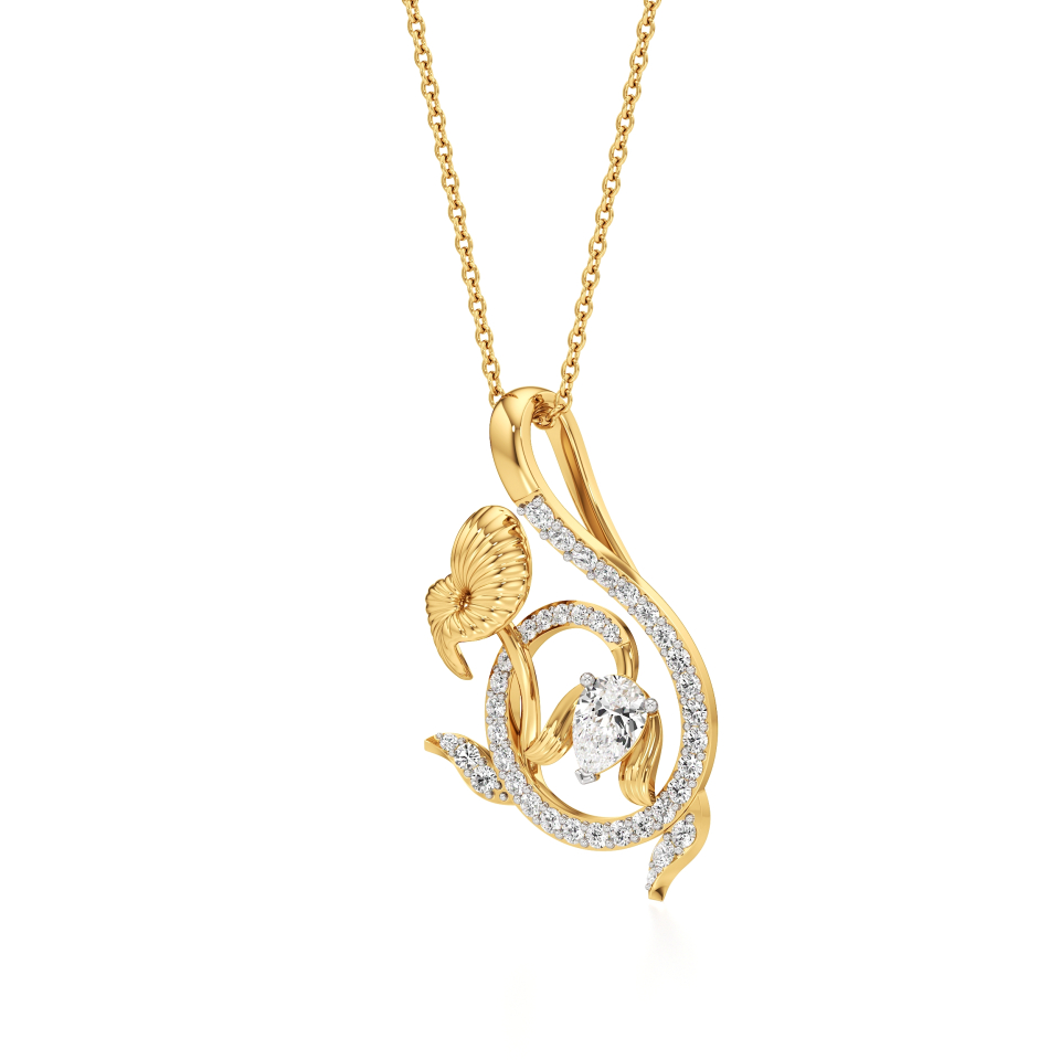 14k Yellow Gold Arden Lotus Elegance Diamond Pendant