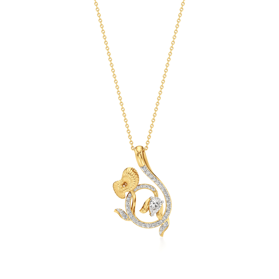 14k Yellow Gold Arden Lotus Elegance Diamond Pendant