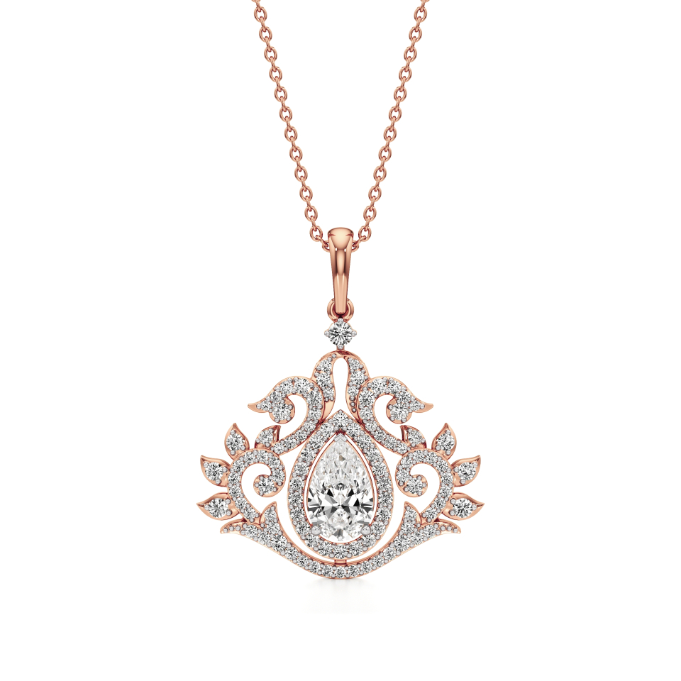 14k Rose Gold Celestia Lotus Crest Diamond Pendant