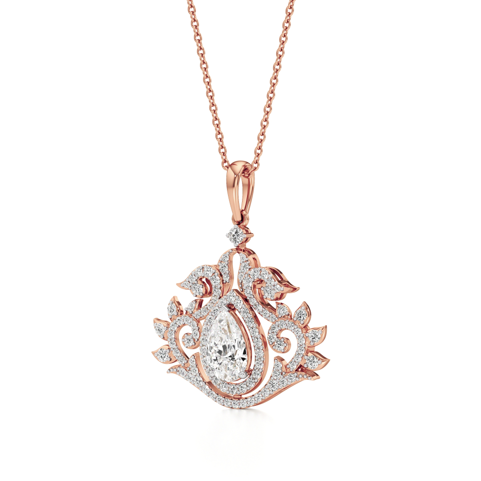 14k Rose Gold Celestia Lotus Crest Diamond Pendant