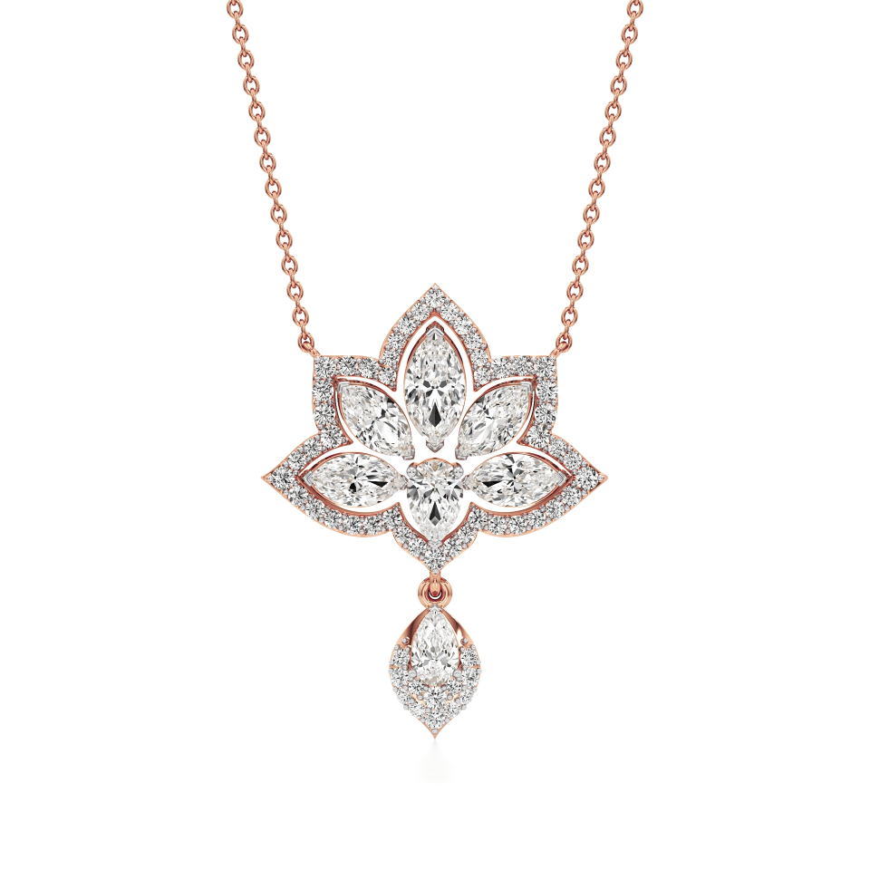 14k Rose Gold Aurelia Lotus Blossom Diamond Pendant