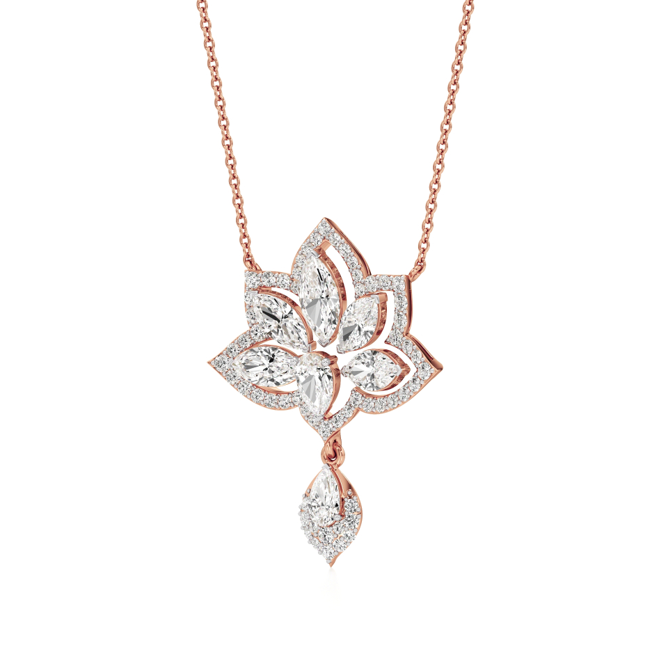 14k Rose Gold Aurelia Lotus Blossom Diamond Pendant