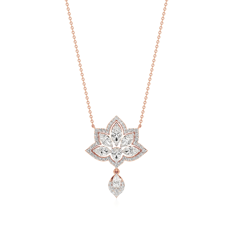 14k Rose Gold Aurelia Lotus Blossom Diamond Pendant